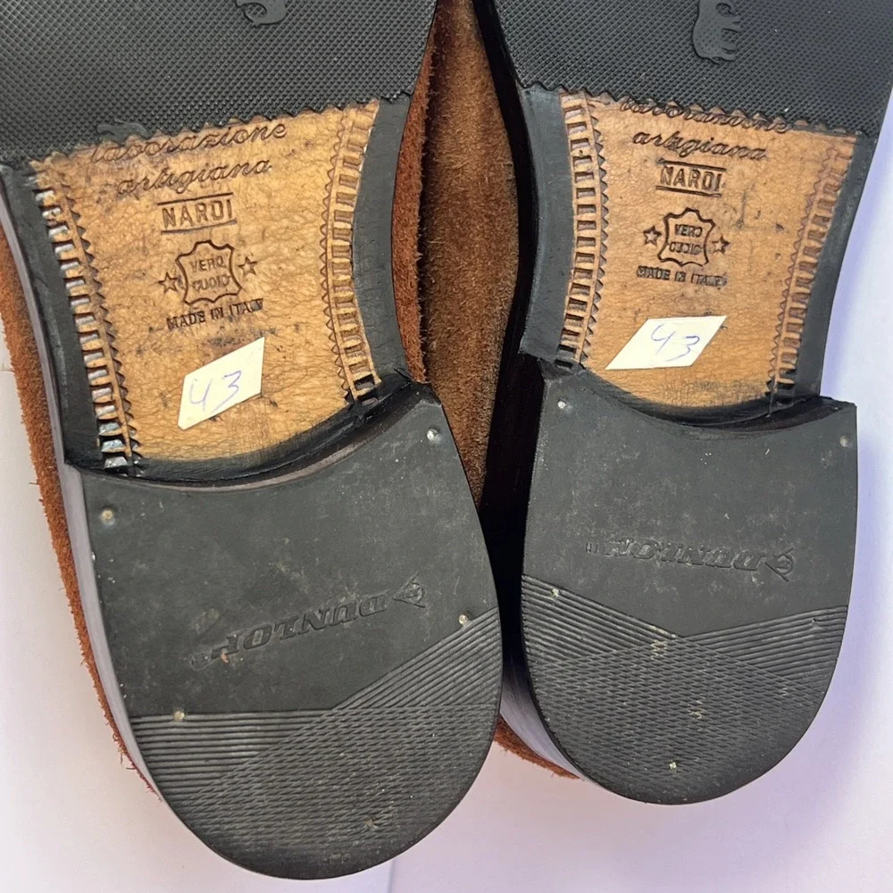 VTG Italian Suede Penny Loafers Mens 43 US 10 Brown Shaggy Handmade Nardi